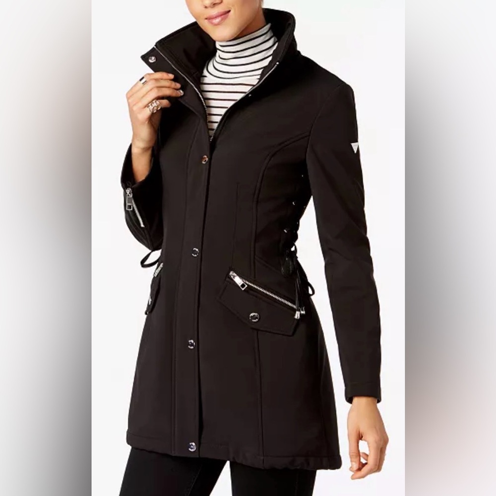 🆕 Guess Black Hooded Coat with Fur Trim